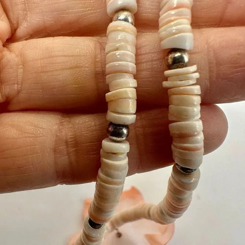 Sterling silver pink abalone flower beaded necklace